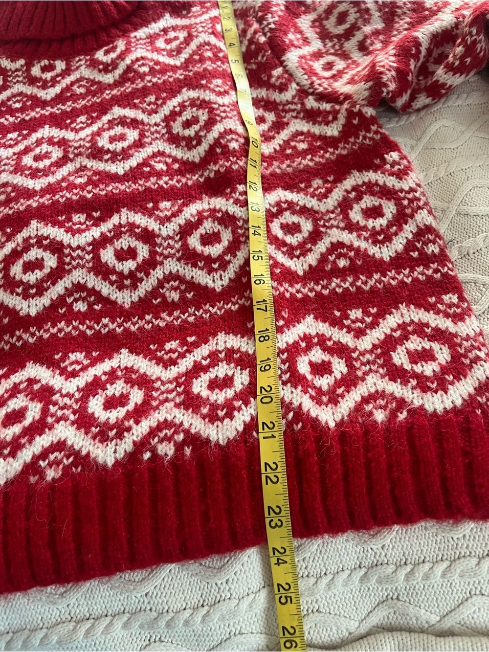 Joseph A. Designer Red & White Fair Isle Turtleneck Sweater Women’s Size 1X - Picture 6 of 14
